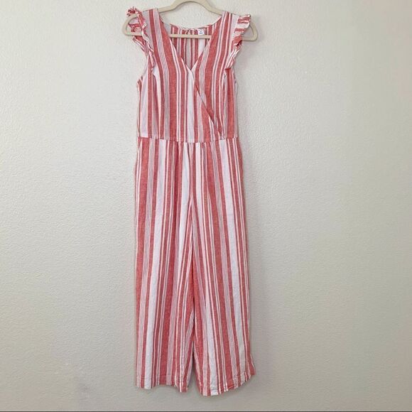 Old Navy Linen Blend Red Stripe V-Neck Wide Leg Jumpsuit - Picture 1 of 12